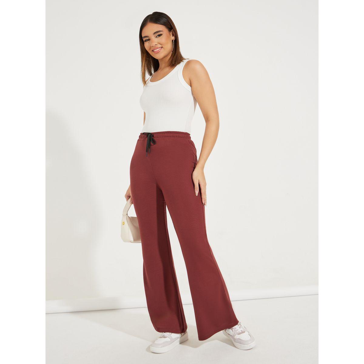 Styli Solid Flared Joggers with Drawstrings-women-clothing-bottoms-joggers-image-2