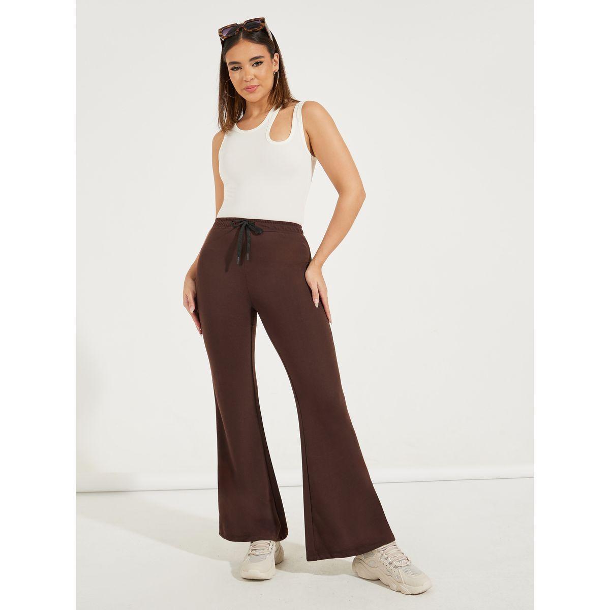 Styli Solid Flared Joggers with Drawstrings-women-clothing-bottoms-joggers-image-1