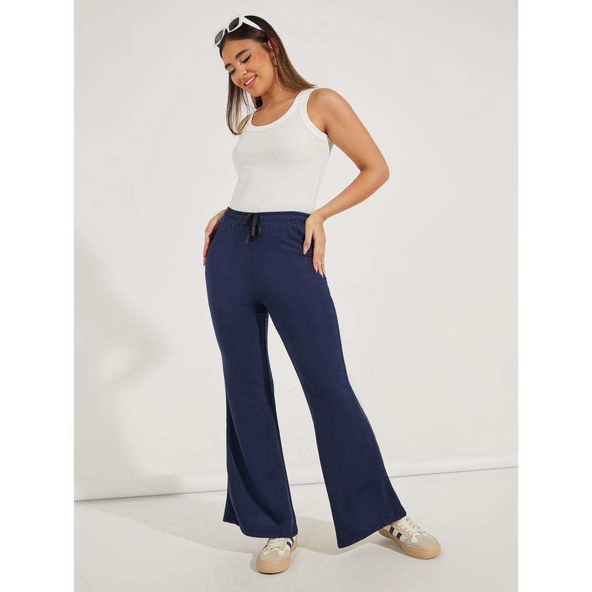 Styli Solid Flared Joggers with Drawstrings-women-clothing-bottoms-joggers-image-1