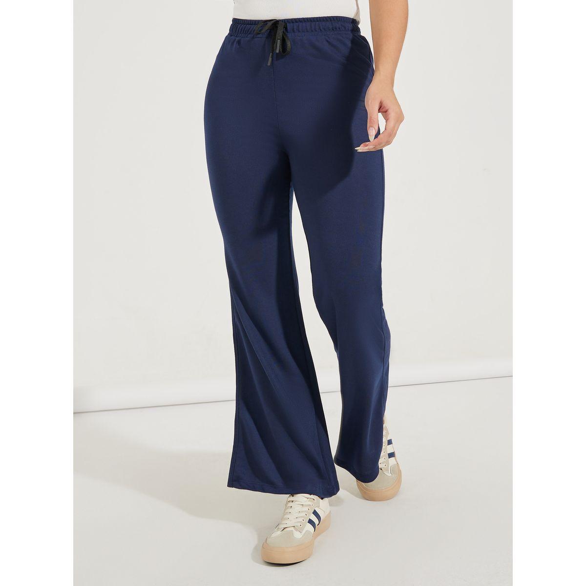 Styli Solid Flared Joggers with Drawstrings-women-clothing-bottoms-joggers-image-2