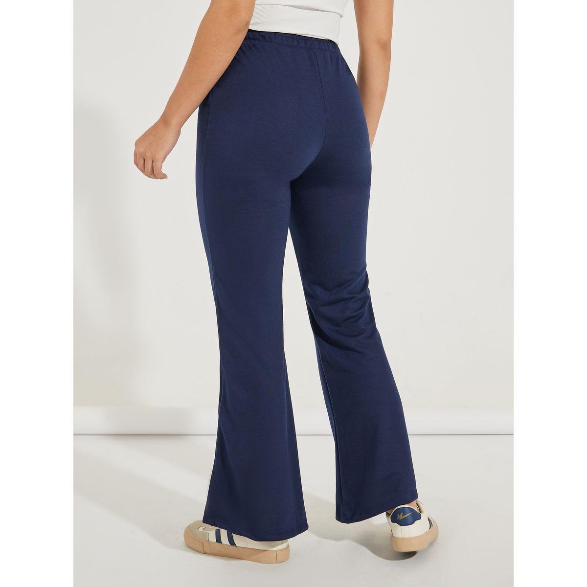 Styli Solid Flared Joggers with Drawstrings-women-clothing-bottoms-joggers-image-4