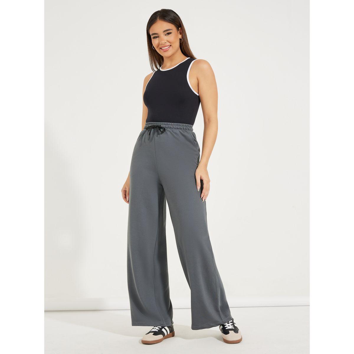 Styli Solid Wide Leg Joggers with Drawstrings-women-clothing-bottoms-joggers-image-1
