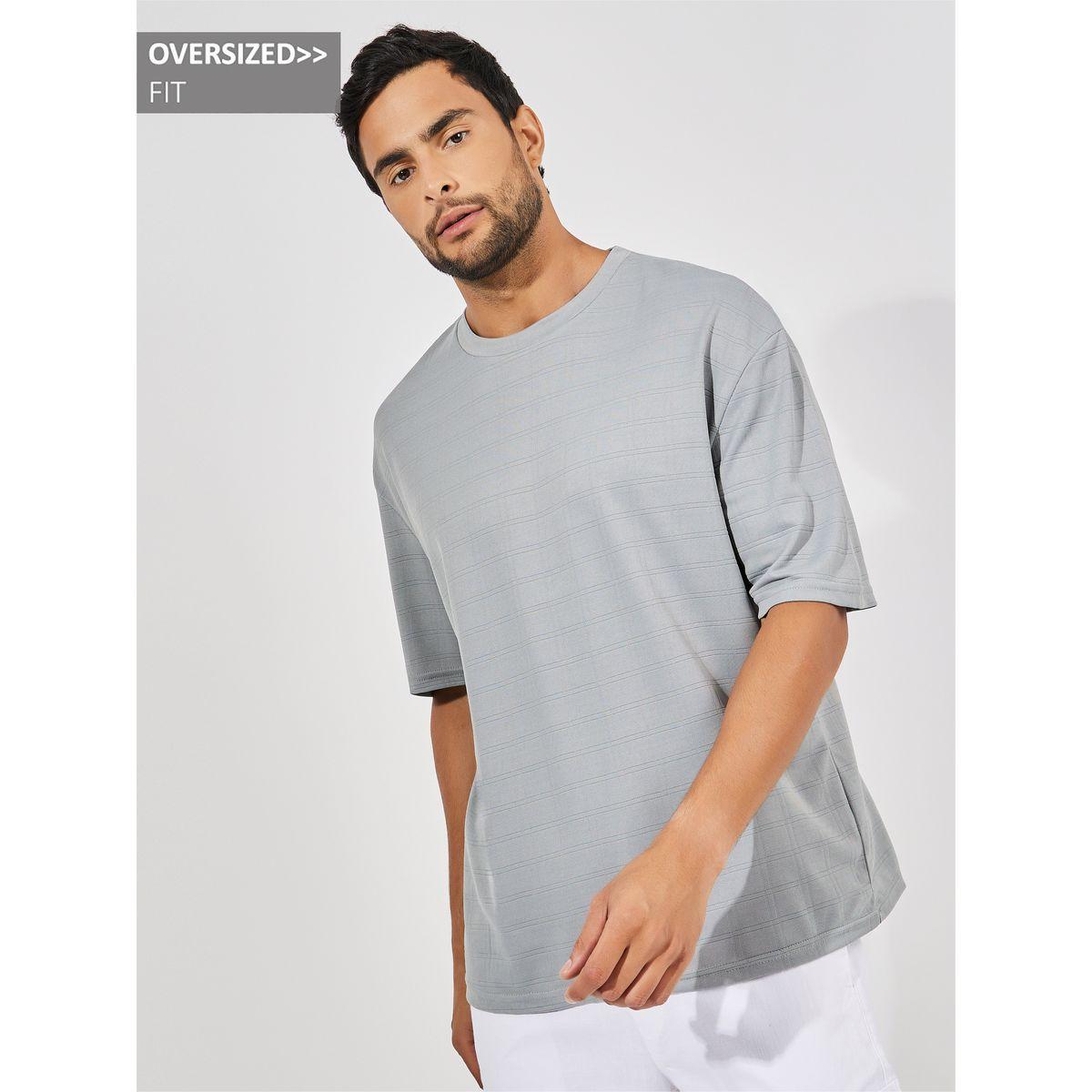 Styli Checkered Pique Texture Oversized T-Shirt-men-clothing-tshirtsandpolos-tshirts-image-1
