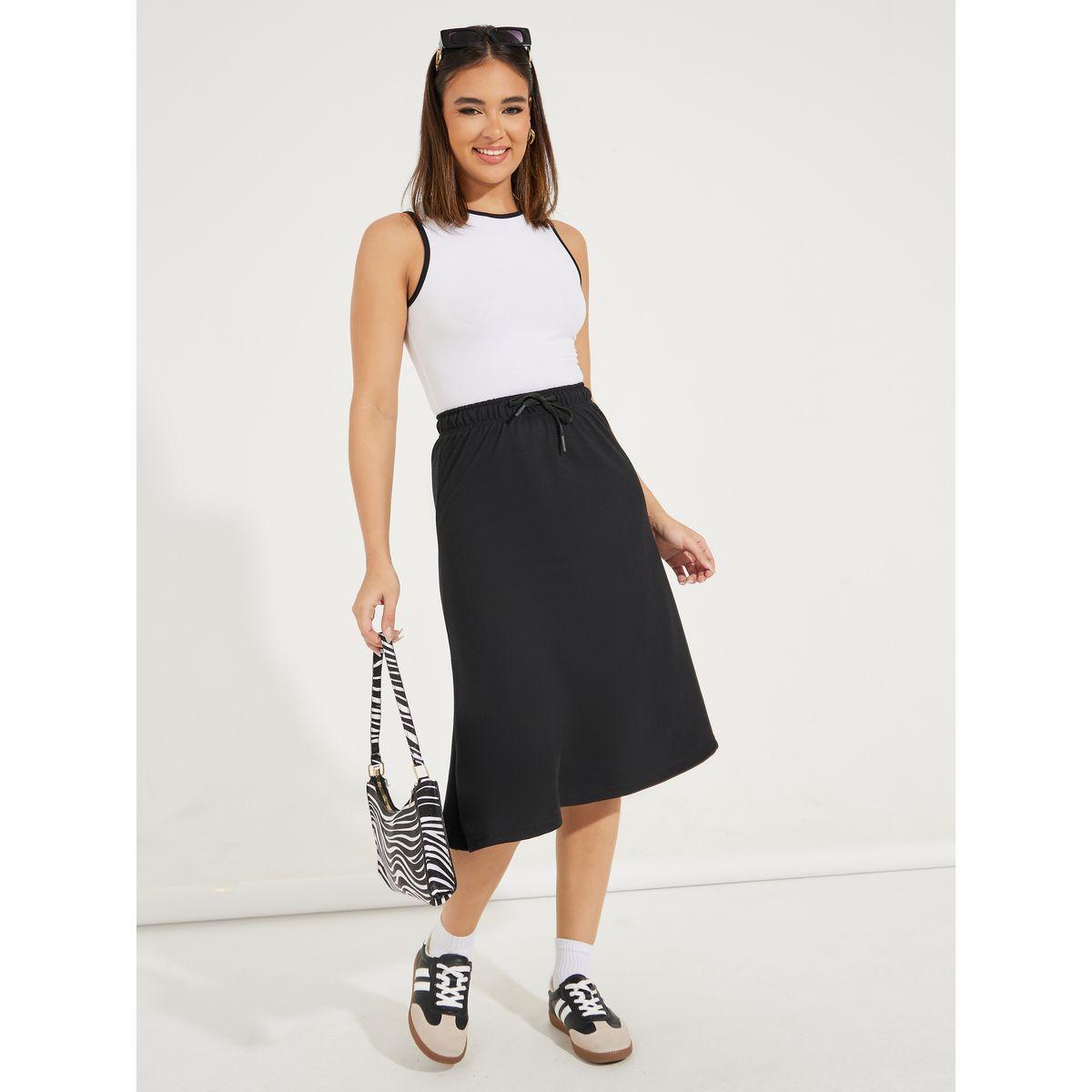 Styli Basic Knit Midi Skirt with Drawstring-women-clothing-bottoms-skirts-image-1