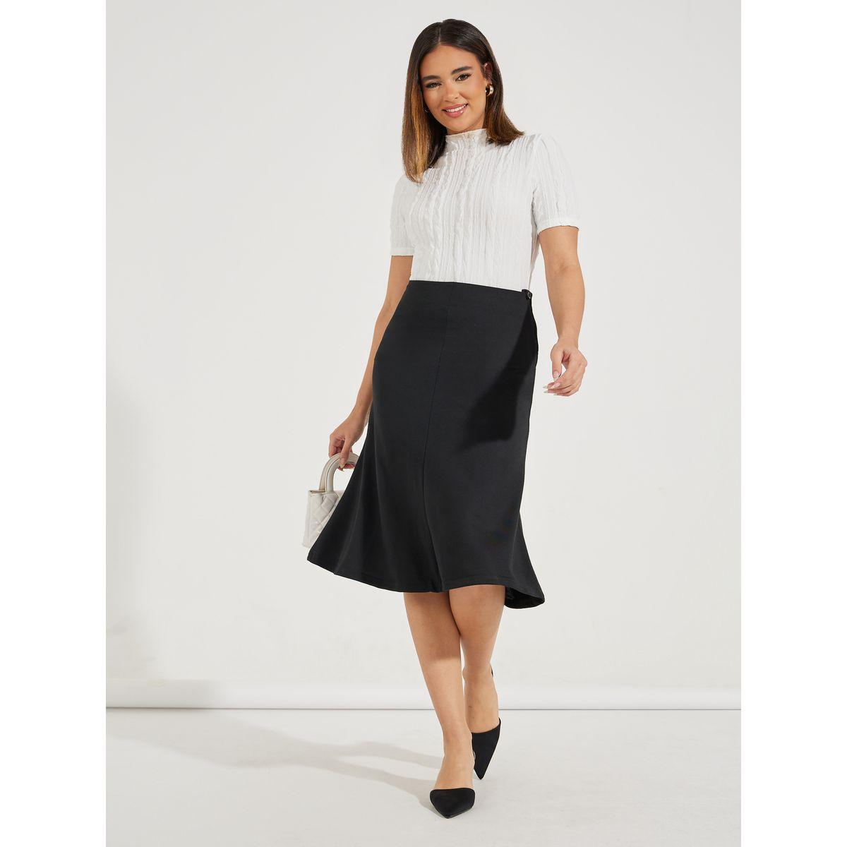 Styli Solid Flared Midi Skirt with Side Zip-women-clothing-bottoms-skirts-image-1