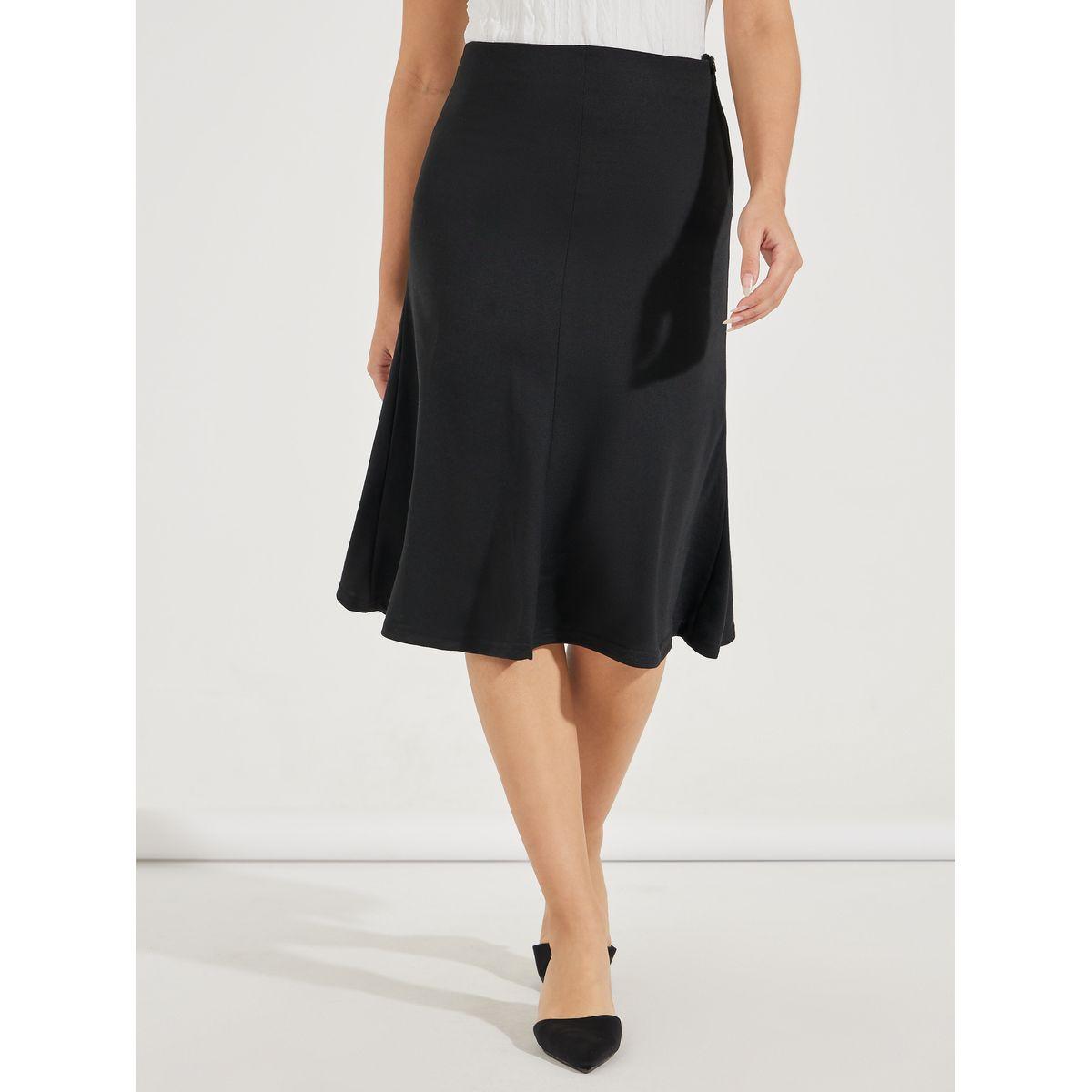 Styli Solid Flared Midi Skirt with Side Zip-women-clothing-bottoms-skirts-image-2