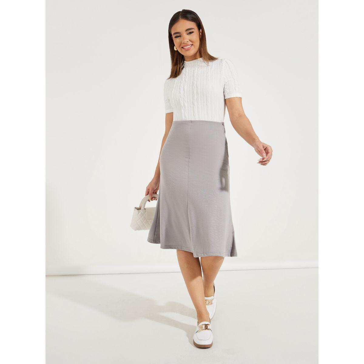 Styli Solid Flared Midi Skirt with Side Zip-women-clothing-bottoms-skirts-image-1
