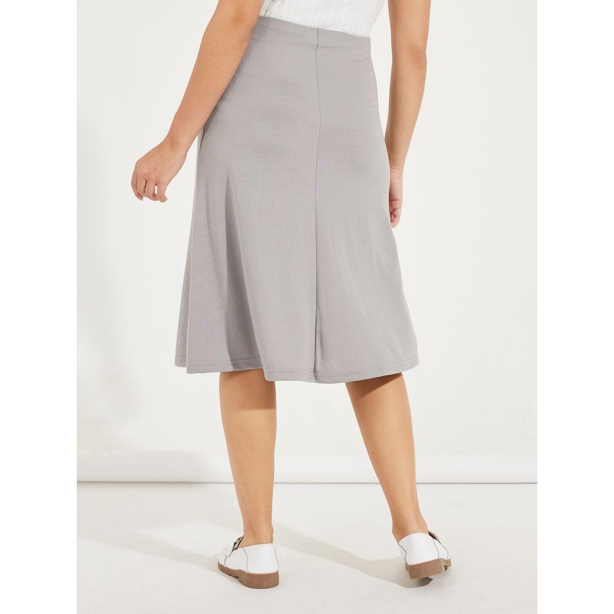 Styli Solid Flared Midi Skirt with Side Zip-women-clothing-bottoms-skirts-image-4