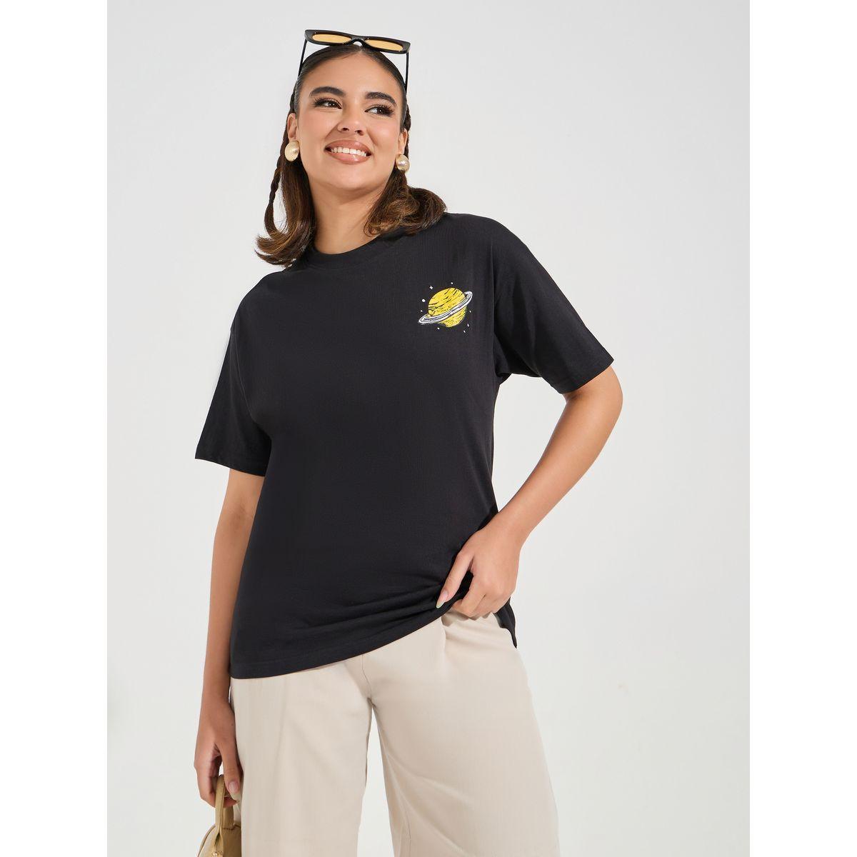 Styli Oversized Planets Graphic Print T-Shirt with Dropped Shoulder-women-clothing-tshirts-image-3
