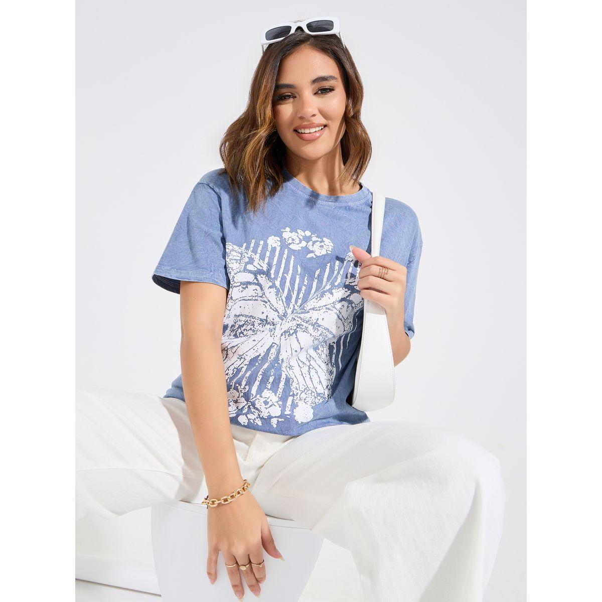 Styli Oversized Acid Wash Butterfly Graphic Print T-Shirt-women-clothing-tshirts-image-1