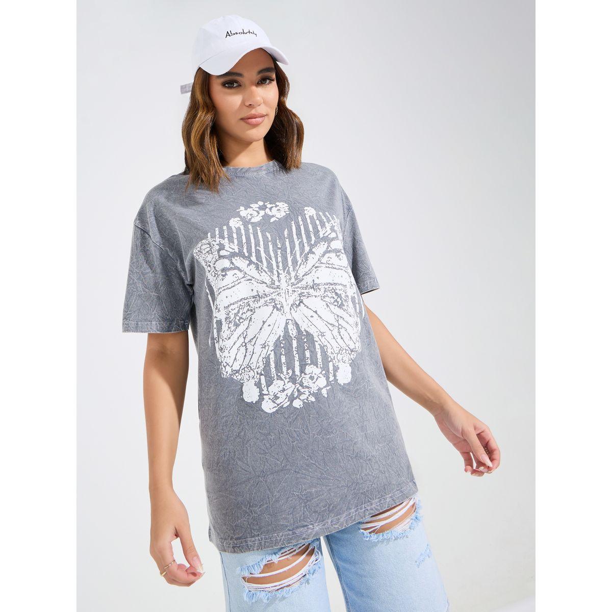 Styli Oversized Acid Wash Butterfly Graphic Print T-Shirt-women-clothing-tshirts-image-1