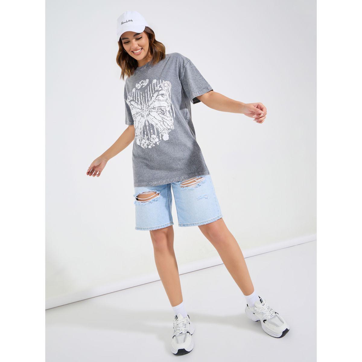 Styli Oversized Acid Wash Butterfly Graphic Print T-Shirt-women-clothing-tshirts-image-2