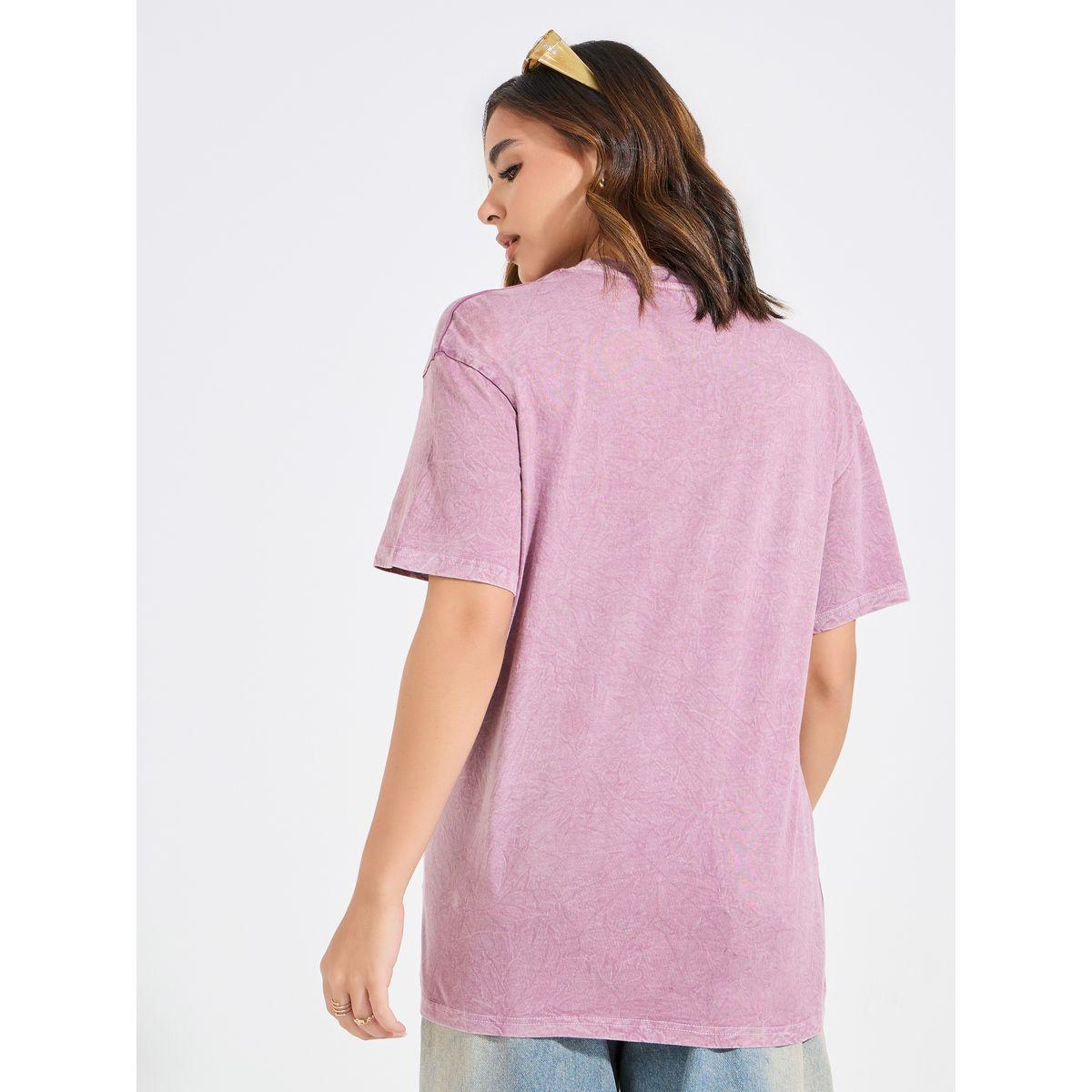Styli Oversized Acid Wash Stars Graphic T-Shirt with Dropped Shoulder-women-clothing-tshirts-image-4