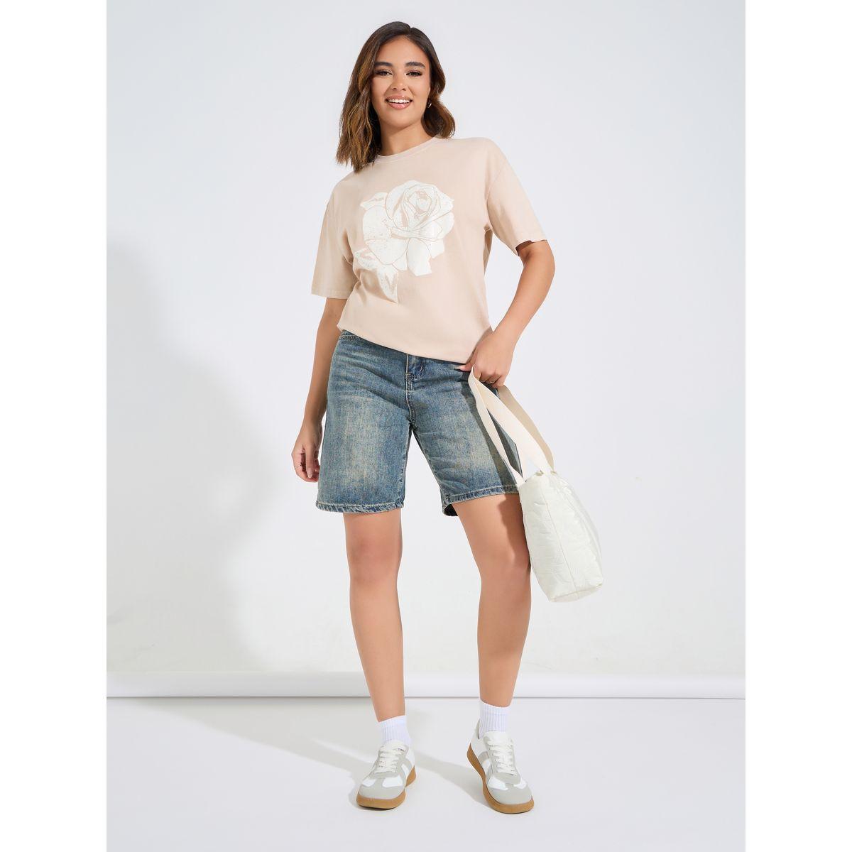 Styli Oversized Faded Wash Floral Graphic T-shirt with Dropped Shoulder-women-clothing-tshirts-image-2