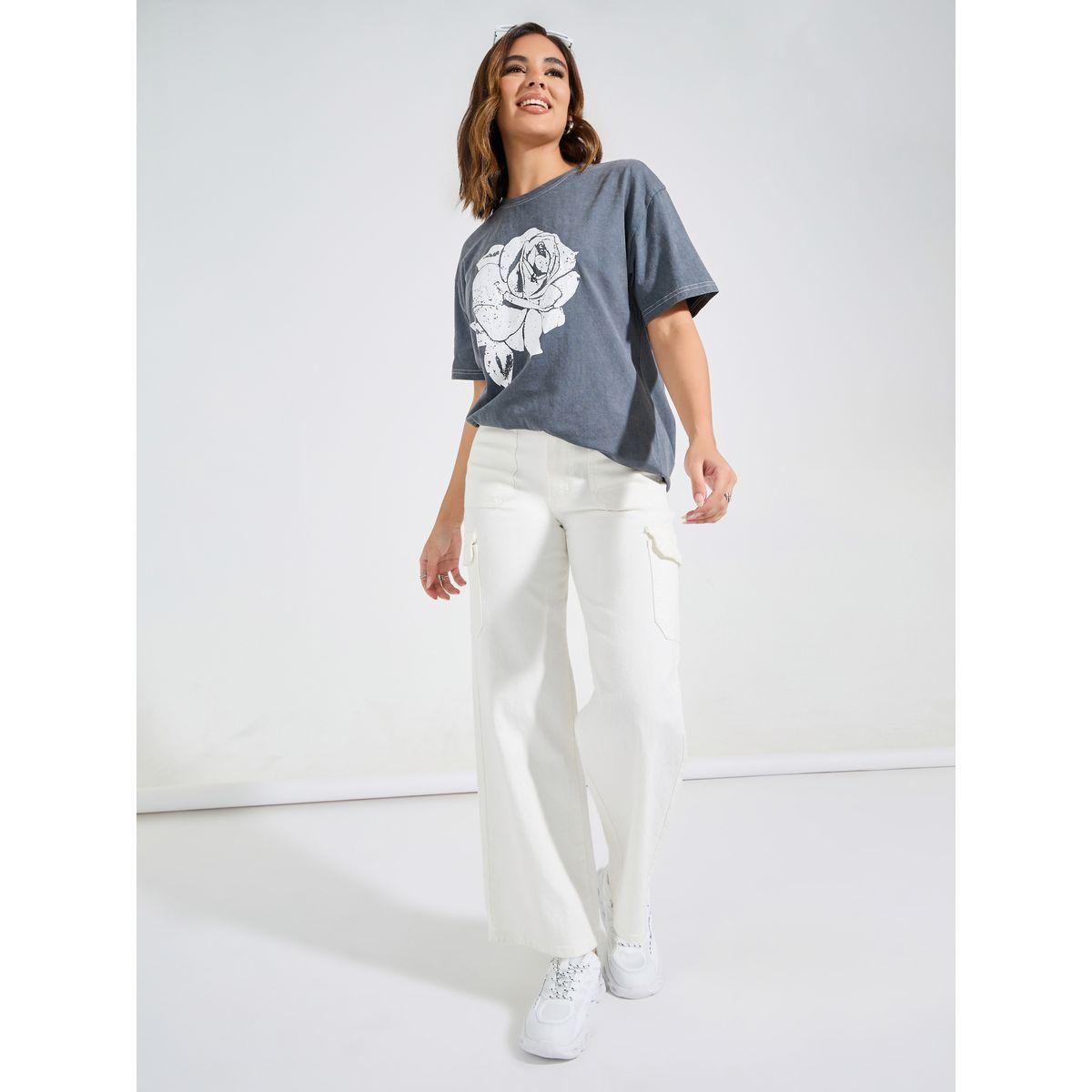 Styli Oversized Faded Wash Floral Graphic T-shirt with Dropped Shoulder-women-clothing-tshirts-image-2