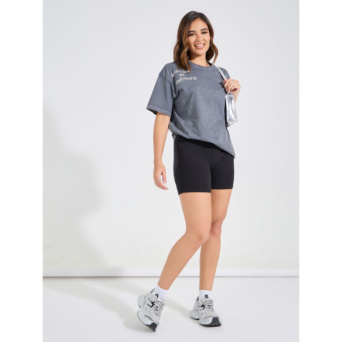 Styli Oversized Acid Wash Slogan Print T-shirt with Dropped Shoulder-women-clothing-tshirts-image-2