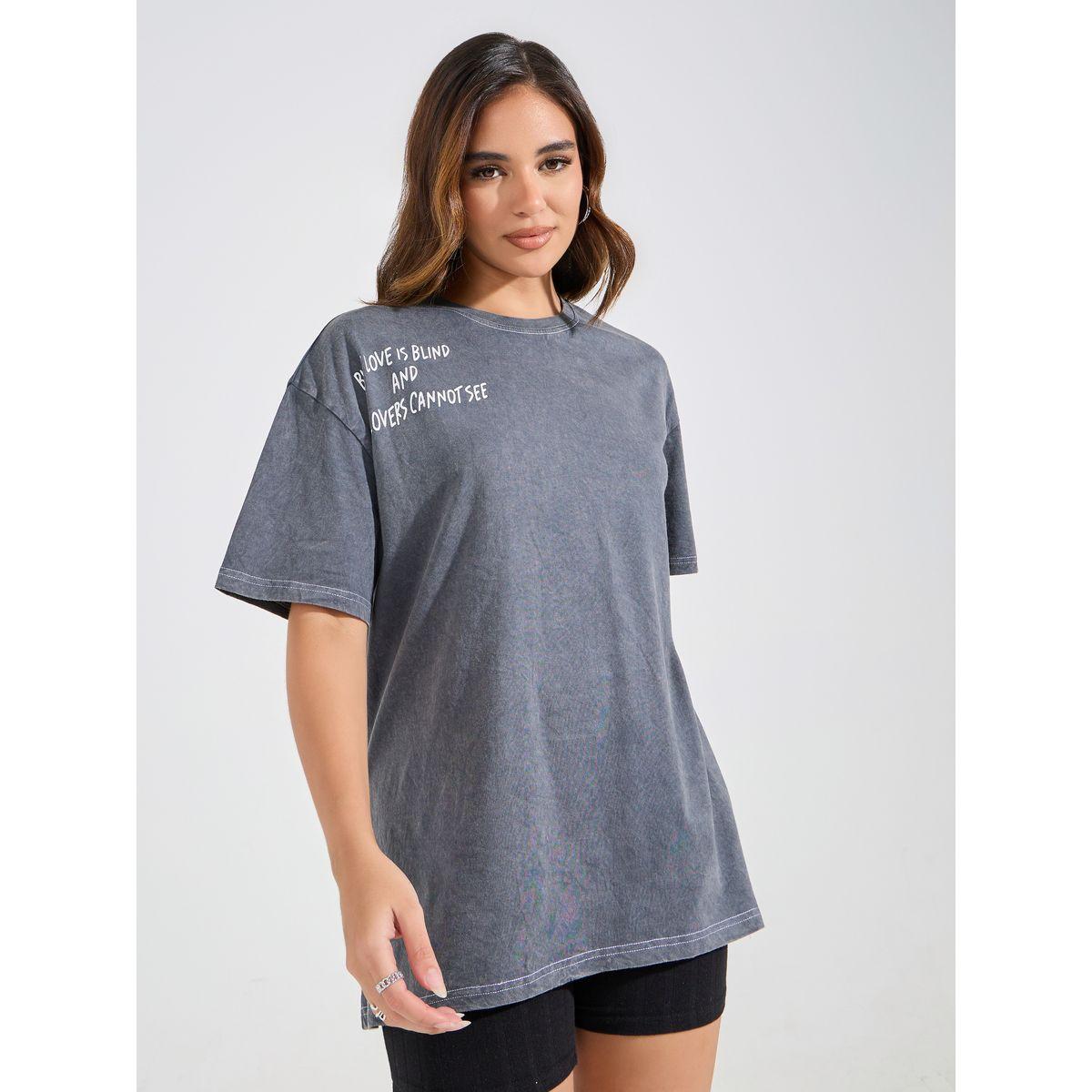 Styli Oversized Acid Wash Slogan Print T-shirt with Dropped Shoulder-women-clothing-tshirts-image-3