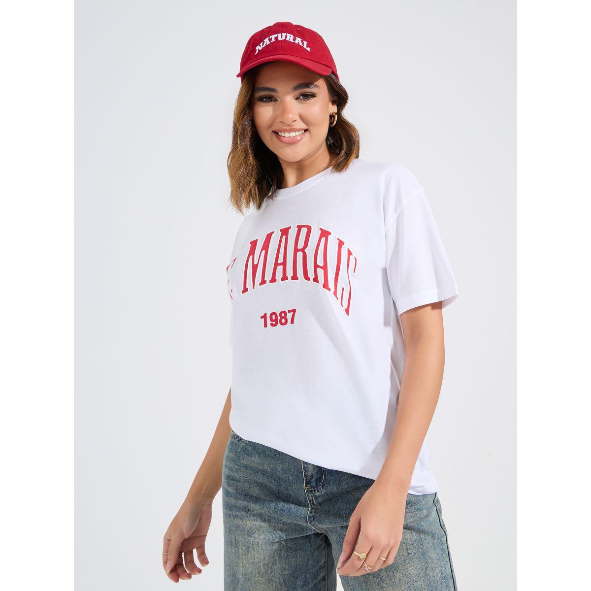 تيشيرت فضفاض مطبع بطبعة كتابة-women-clothing-tshirts-image-1