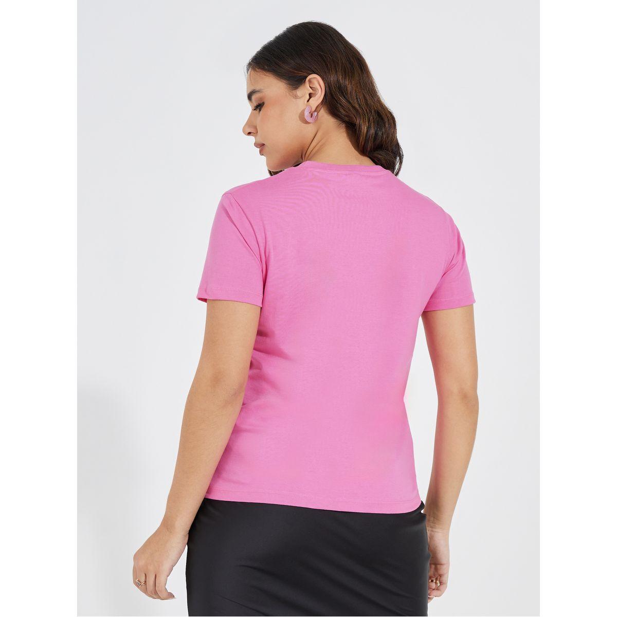 تيشيرت مطبع بطبعة كتابة مع قصة عادية-women-clothing-tshirts-image-5