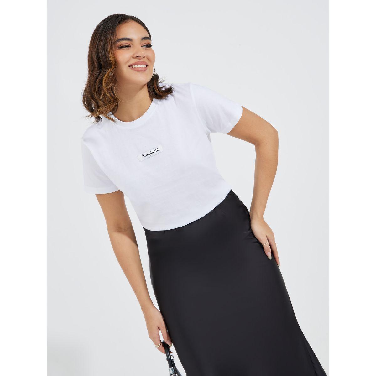 تيشيرت مطبع بطبعة كتابة مع قصة عادية-women-clothing-tshirts-image-1