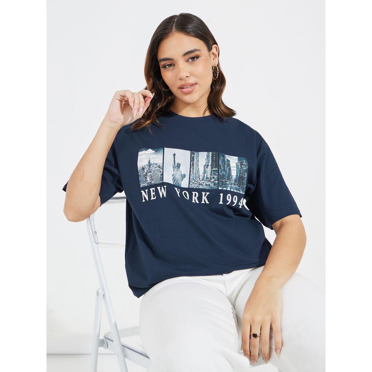 Styli Oversized Graphic Print T-Shirt with Dropped Shoulder-women-clothing-tshirts-image-1