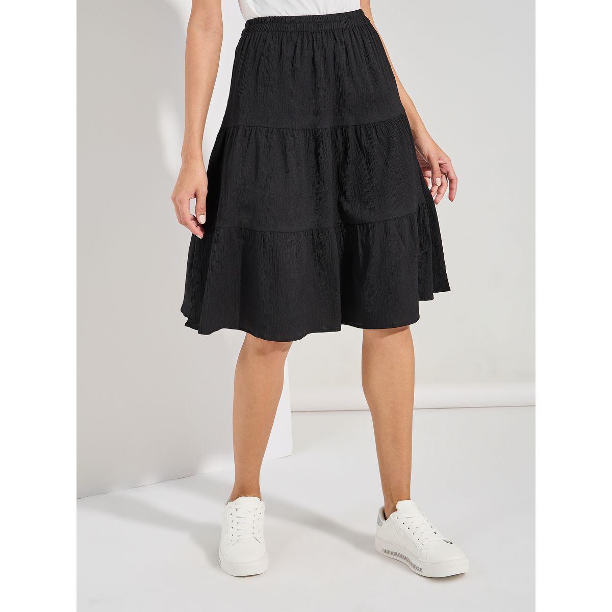 تنورة بطول الركبة مع تفاصيل بارزة الملمس-women-clothing-bottoms-skirts-image-1