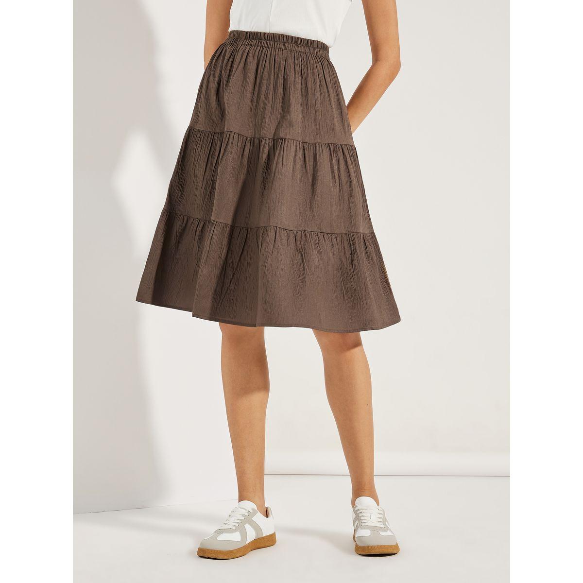 Styli Textured Tiered Knee Length Skirt-women-clothing-bottoms-skirts-image-1