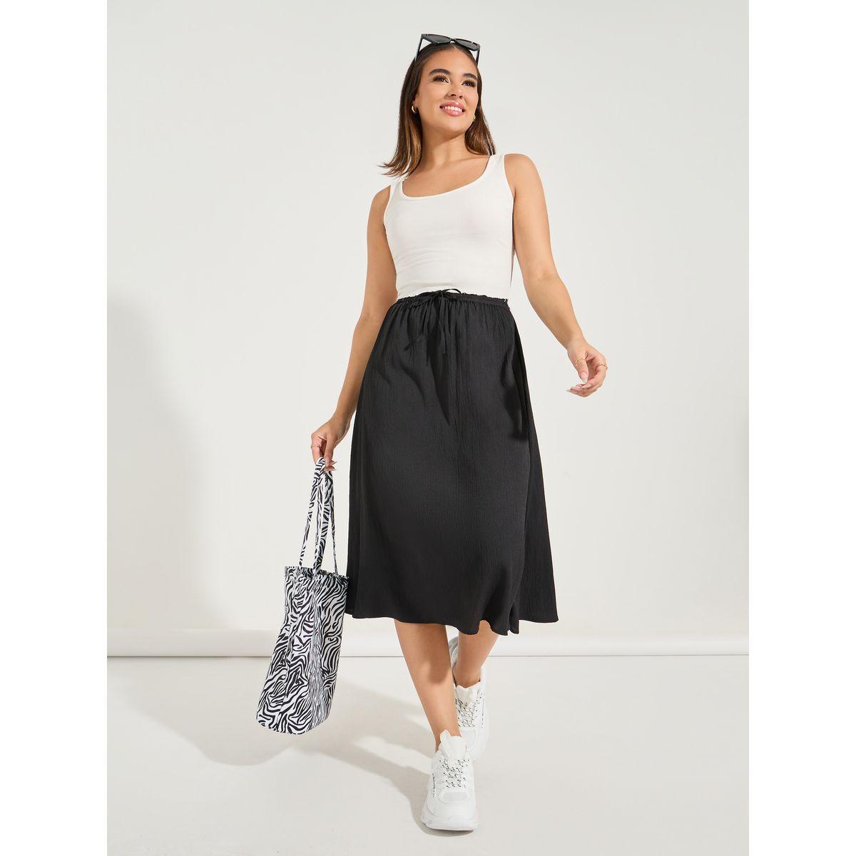 Styli Solid A-Line Midi Skirt with Drawstring-women-clothing-bottoms-skirts-image-1