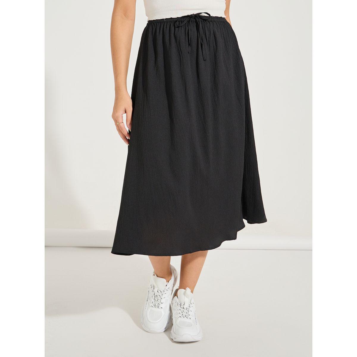 Styli Solid A-Line Midi Skirt with Drawstring-women-clothing-bottoms-skirts-image-2