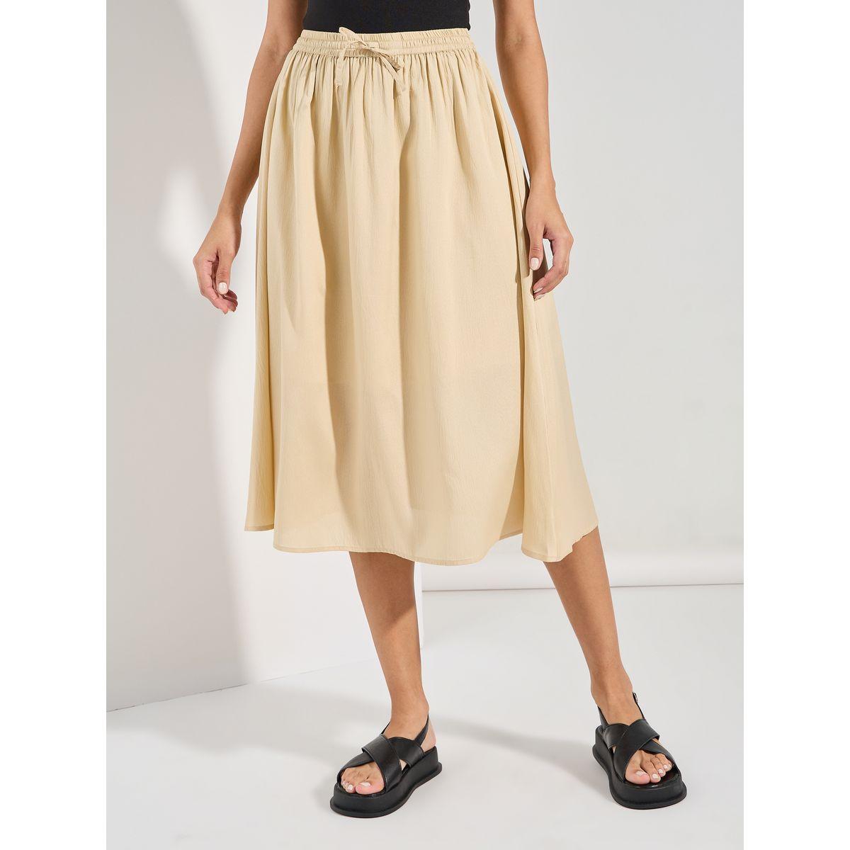 Styli Solid A-Line Midi Skirt with Drawstring-women-clothing-bottoms-skirts-image-1