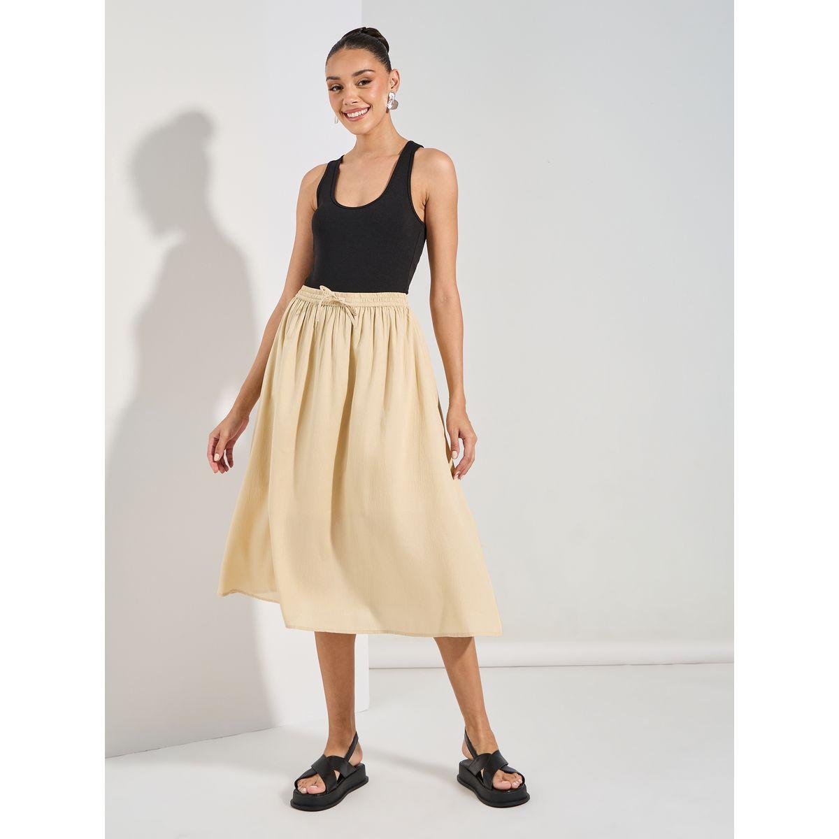 Styli Solid A-Line Midi Skirt with Drawstring-women-clothing-bottoms-skirts-image-2