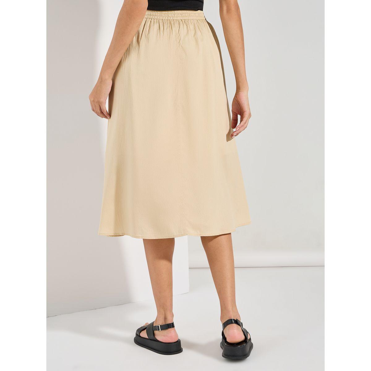 Styli Solid A-Line Midi Skirt with Drawstring-women-clothing-bottoms-skirts-image-4