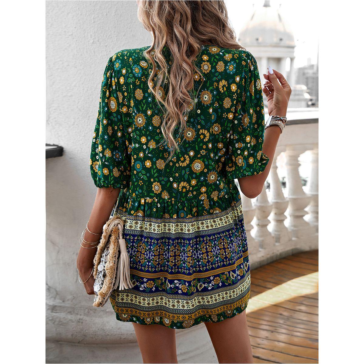 DY X Styli  All Over Print Tassel Tie V Neck Blouse-women-clothing-shirtsandblouses-blouses-image-4
