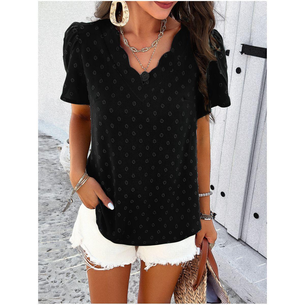 DY X Styli  Dobby V Neck Regular Fit Blouse-women-clothing-shirtsandblouses-blouses-image-1