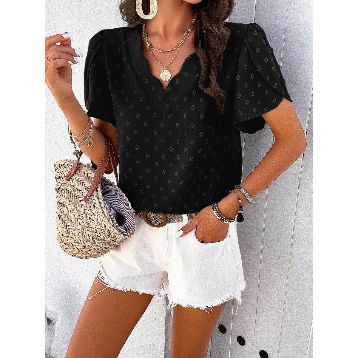 DY X Styli  Dobby V Neck Regular Fit Blouse-women-clothing-shirtsandblouses-blouses-image-2