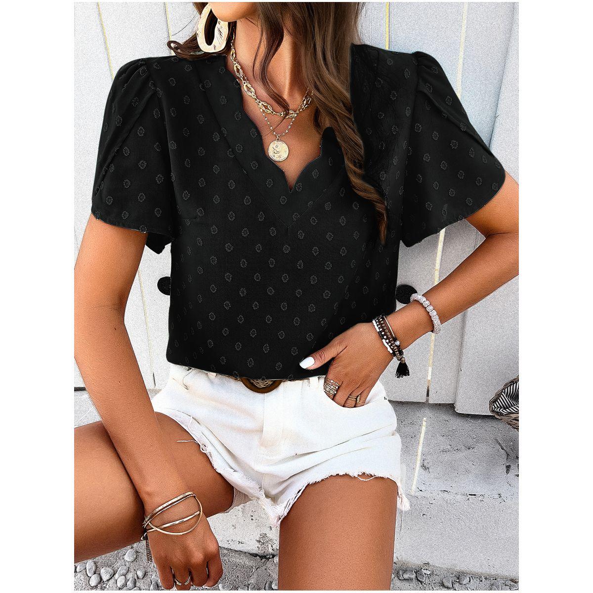 DY X Styli  Dobby V Neck Regular Fit Blouse-women-clothing-shirtsandblouses-blouses-image-4