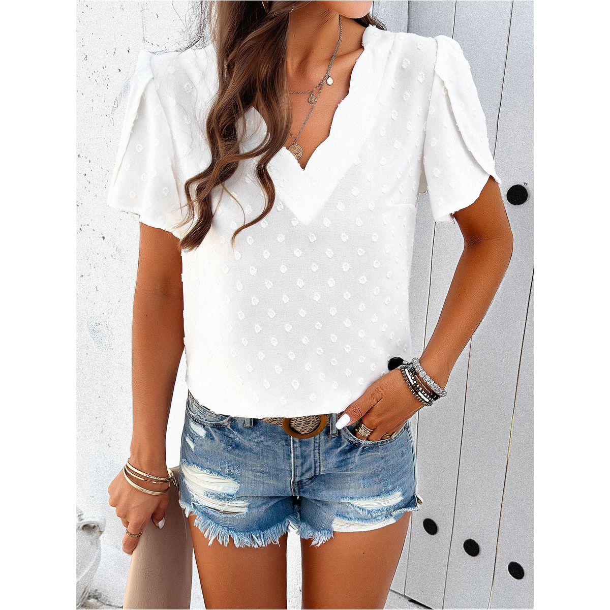 DY X Styli  Dobby V Neck Regular Fit Blouse-women-clothing-shirtsandblouses-blouses-image-2
