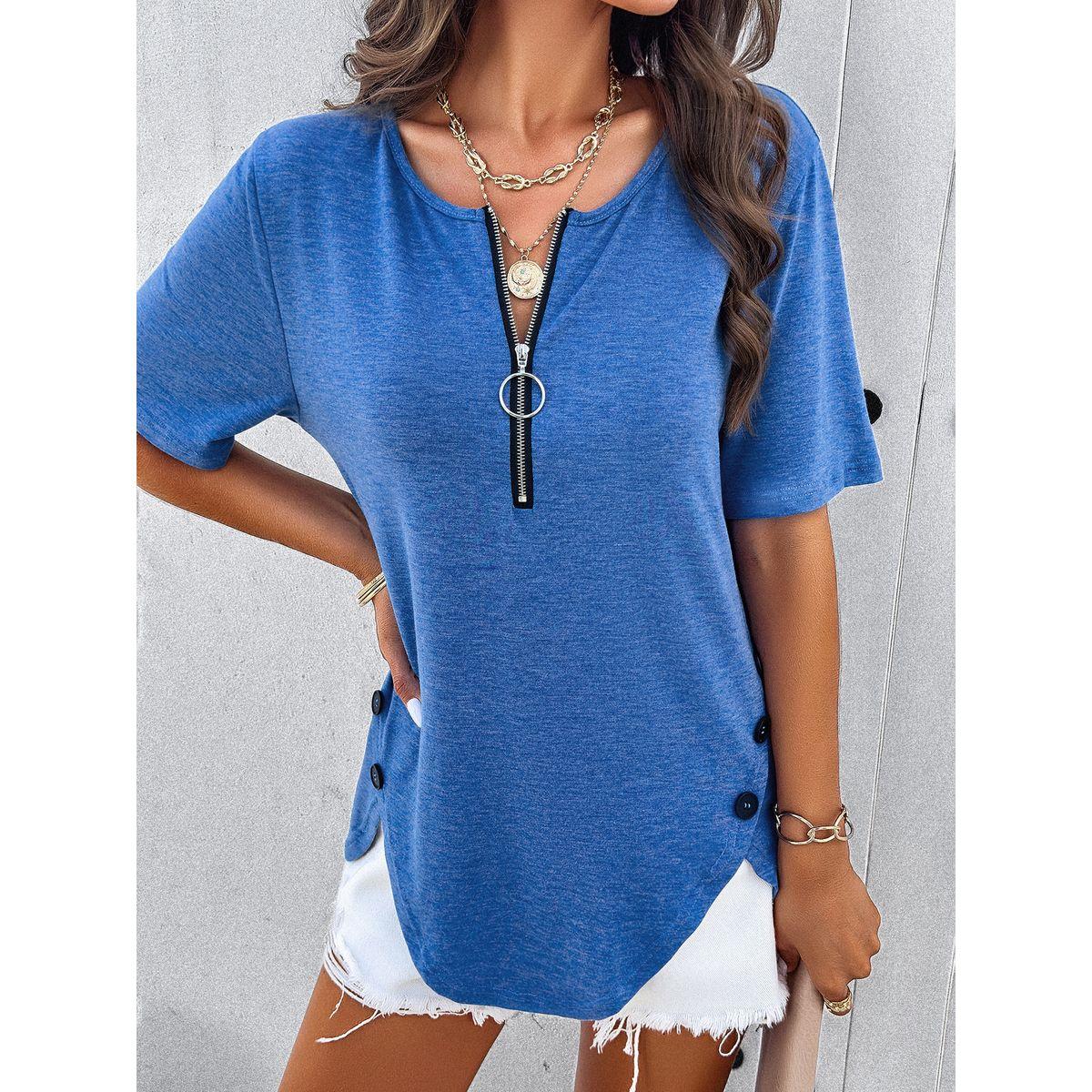 DY X Styli  Half Zip Detail Asymmetric Hem Top-women-clothing-shirtsandblouses-blouses-image-3