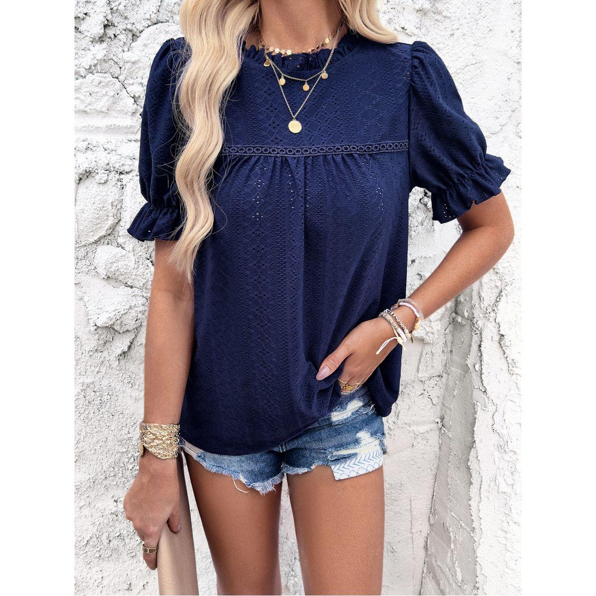 بلوزة بأكمام فلوانس وفتحات صغيرة دي واي × ستايلي-women-clothing-shirtsandblouses-blouses-image-1