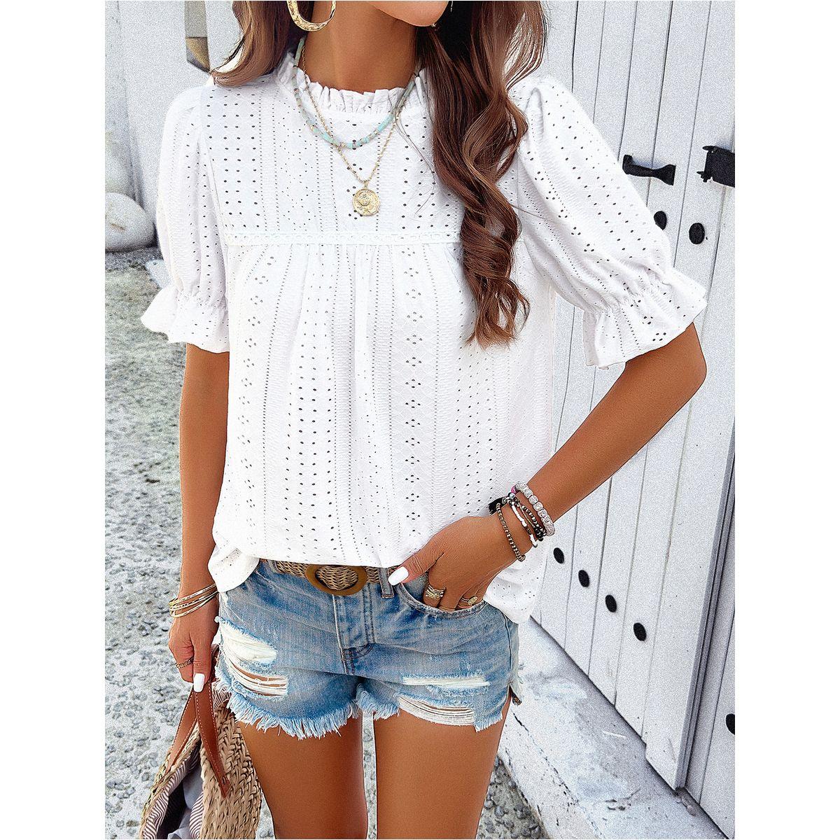 بلوزة بأكمام فلوانس وفتحات صغيرة دي واي × ستايلي-women-clothing-shirtsandblouses-blouses-image-1