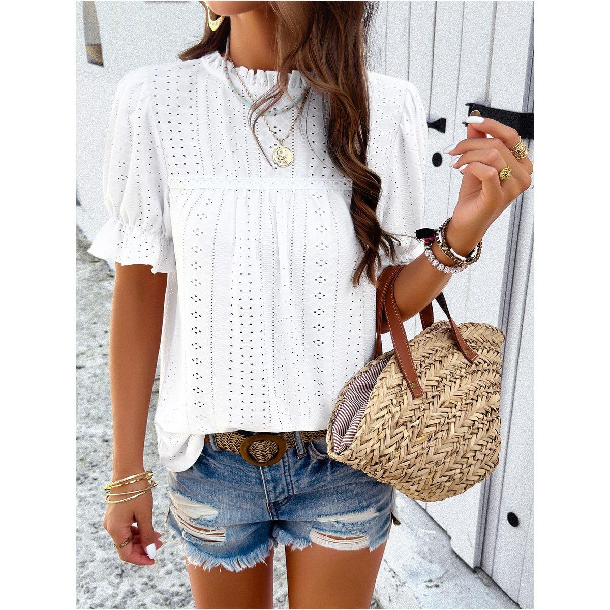 بلوزة بأكمام فلوانس وفتحات صغيرة دي واي × ستايلي-women-clothing-shirtsandblouses-blouses-image-2