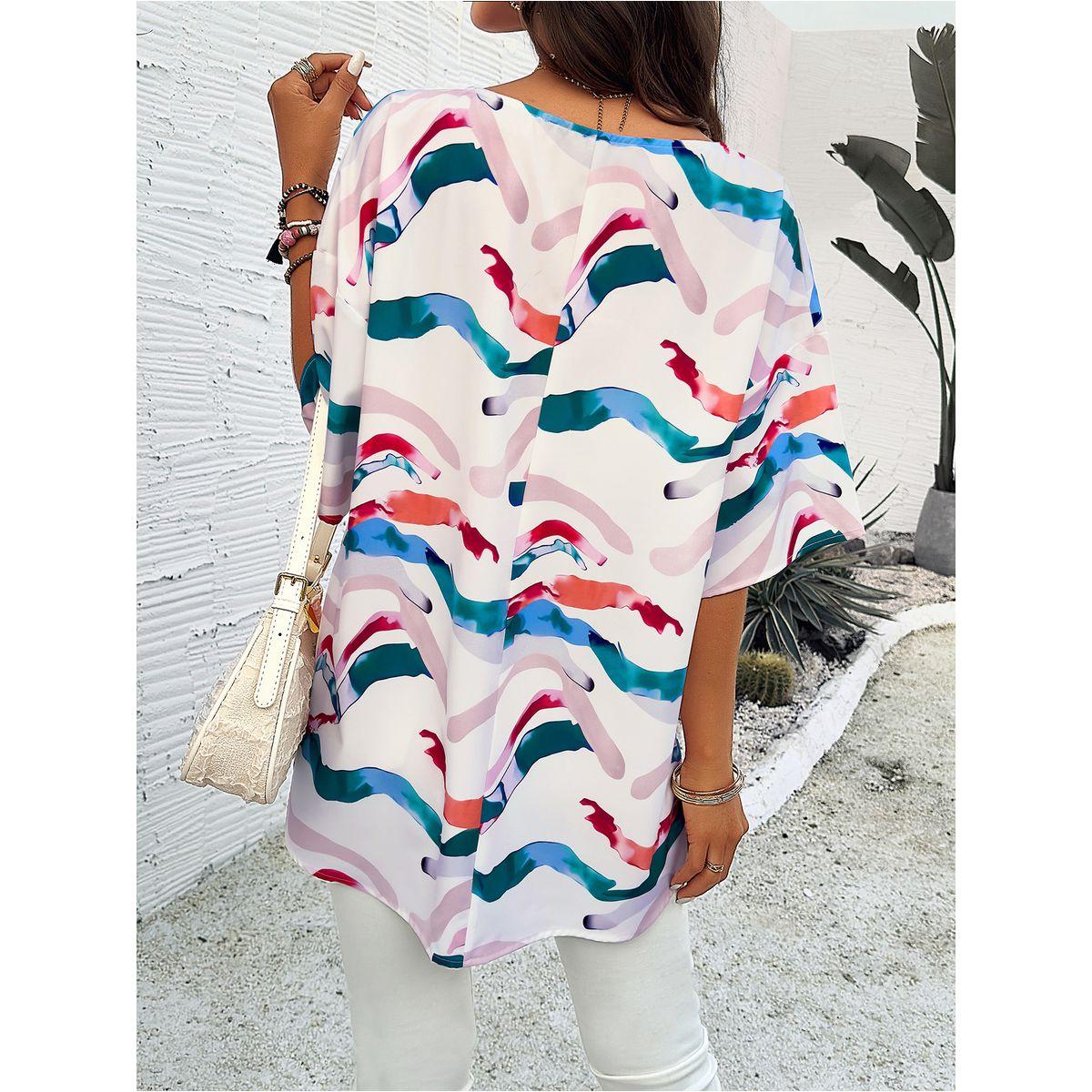 بلوزة طويلة مطبعة بالكامل دي واي × ستايلي-women-clothing-shirtsandblouses-blouses-image-2