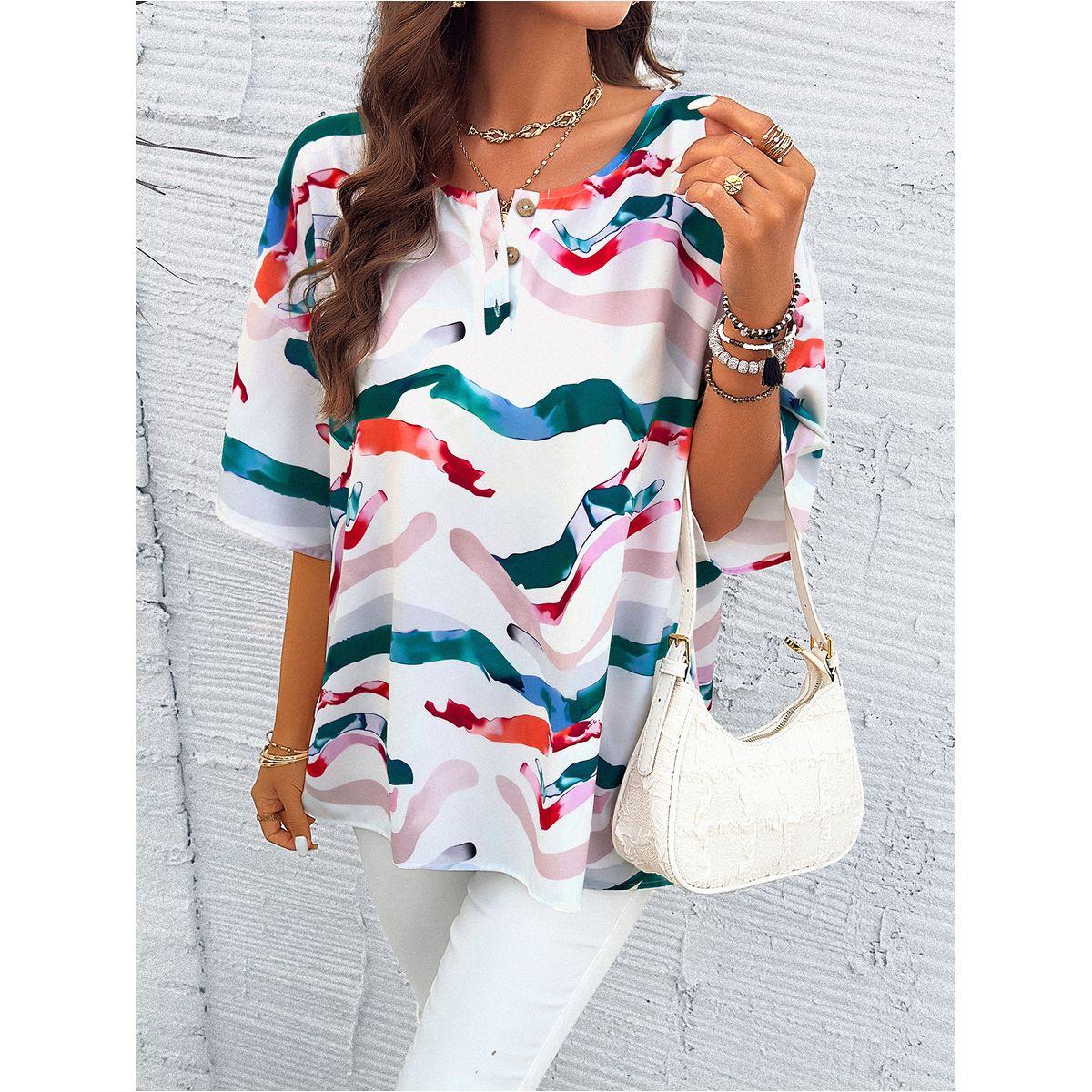 بلوزة طويلة مطبعة بالكامل دي واي × ستايلي-women-clothing-shirtsandblouses-blouses-image-4
