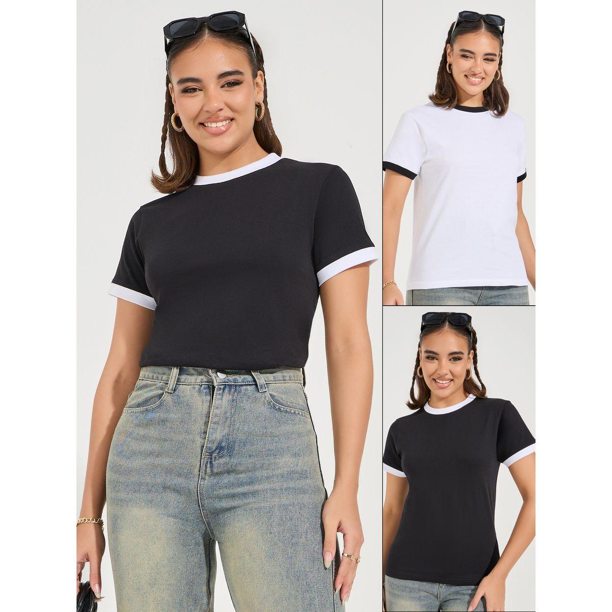 مجموعة من 2 تيشيرت بقصة عادية وتفاصيل مُتباينة-women-clothing-tshirts-image-1