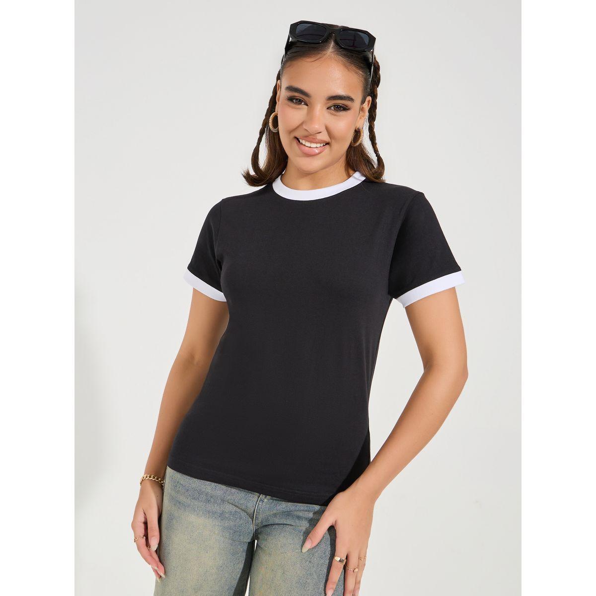 Styli Pack of 2- Regular Fit Contrast Trim T-Shirt-women-clothing-tshirts-image-3