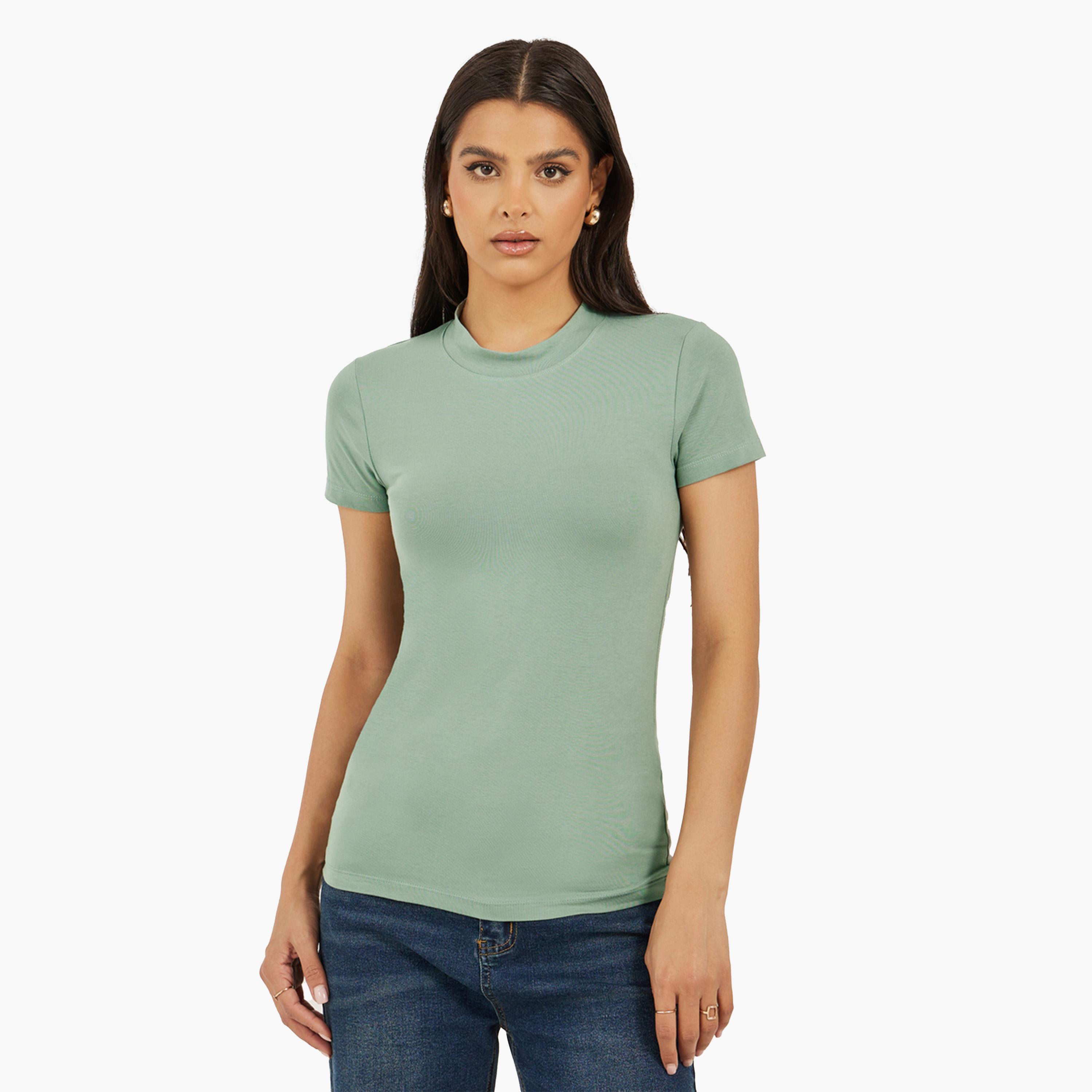 Styli Pack of 2 - Cotton Stretch Fitted High Neck T-Shirt-women-clothing-tshirts-image-7