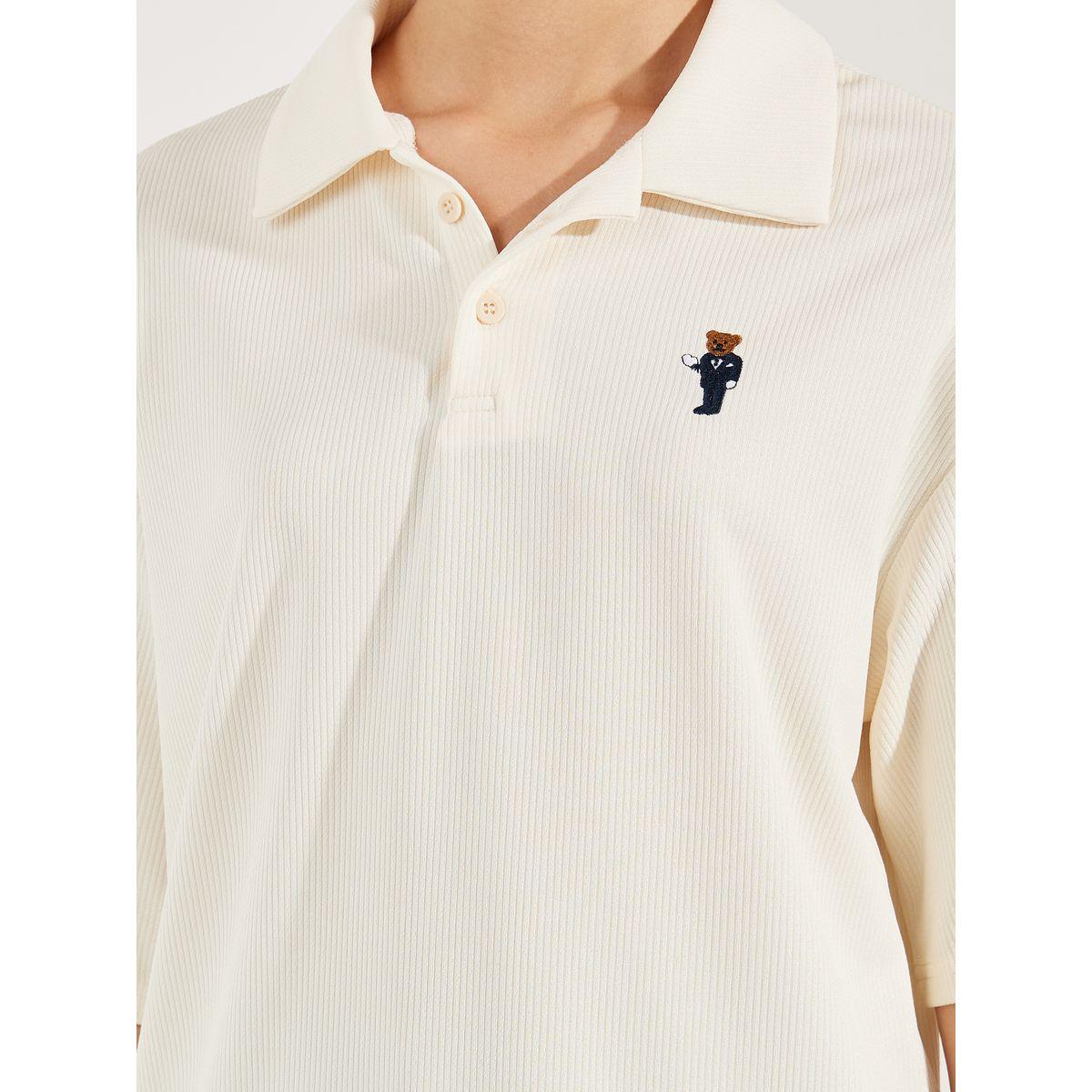 Styli Oversized Ribbed Bear Patch Polo T-Shirt-women-clothing-tshirts-image-4