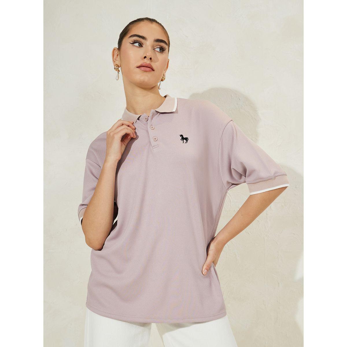 Styli Oversized Solid Ribbed Polo T-Shirt-women-clothing-tshirts-image-1