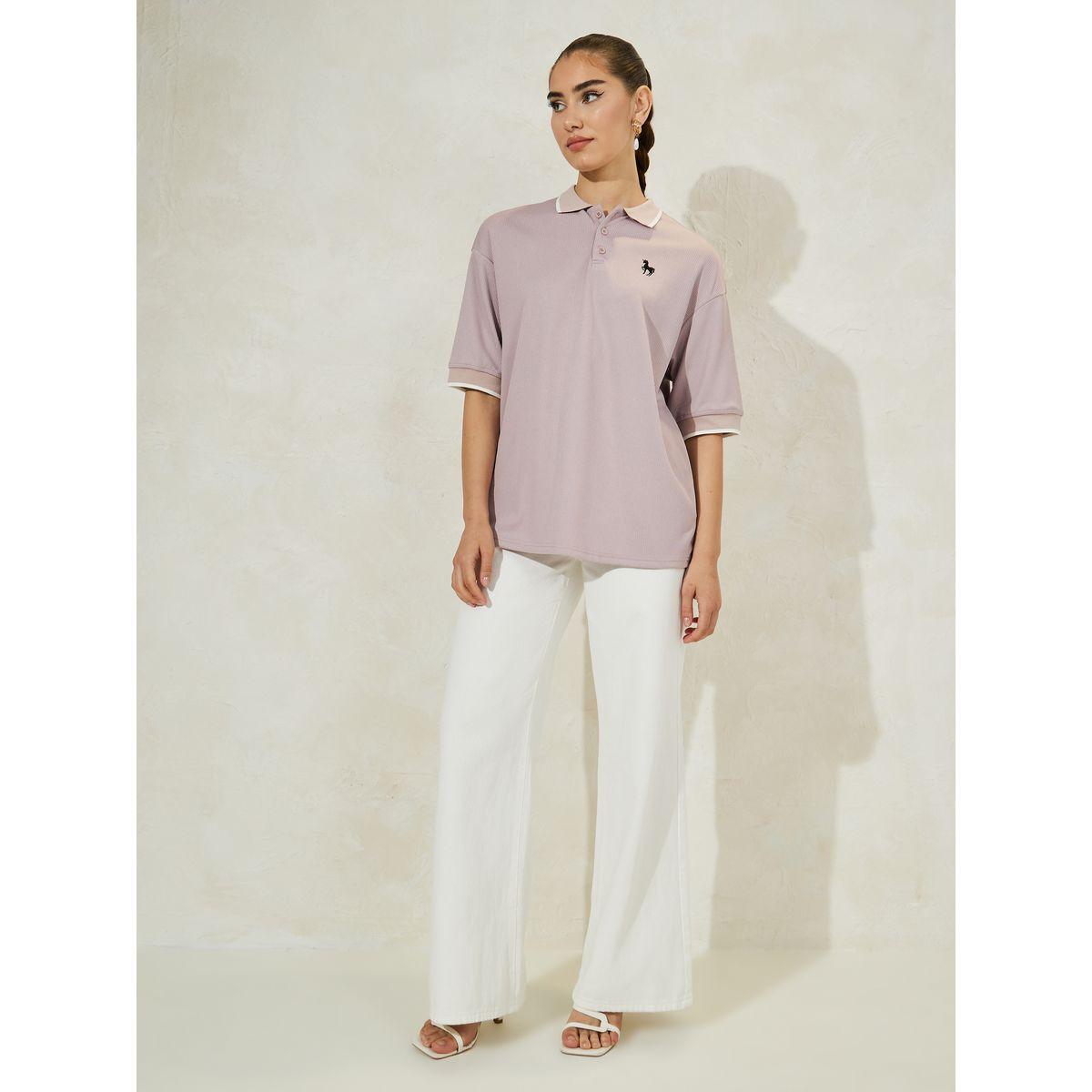 Styli Oversized Solid Ribbed Polo T-Shirt-women-clothing-tshirts-image-4