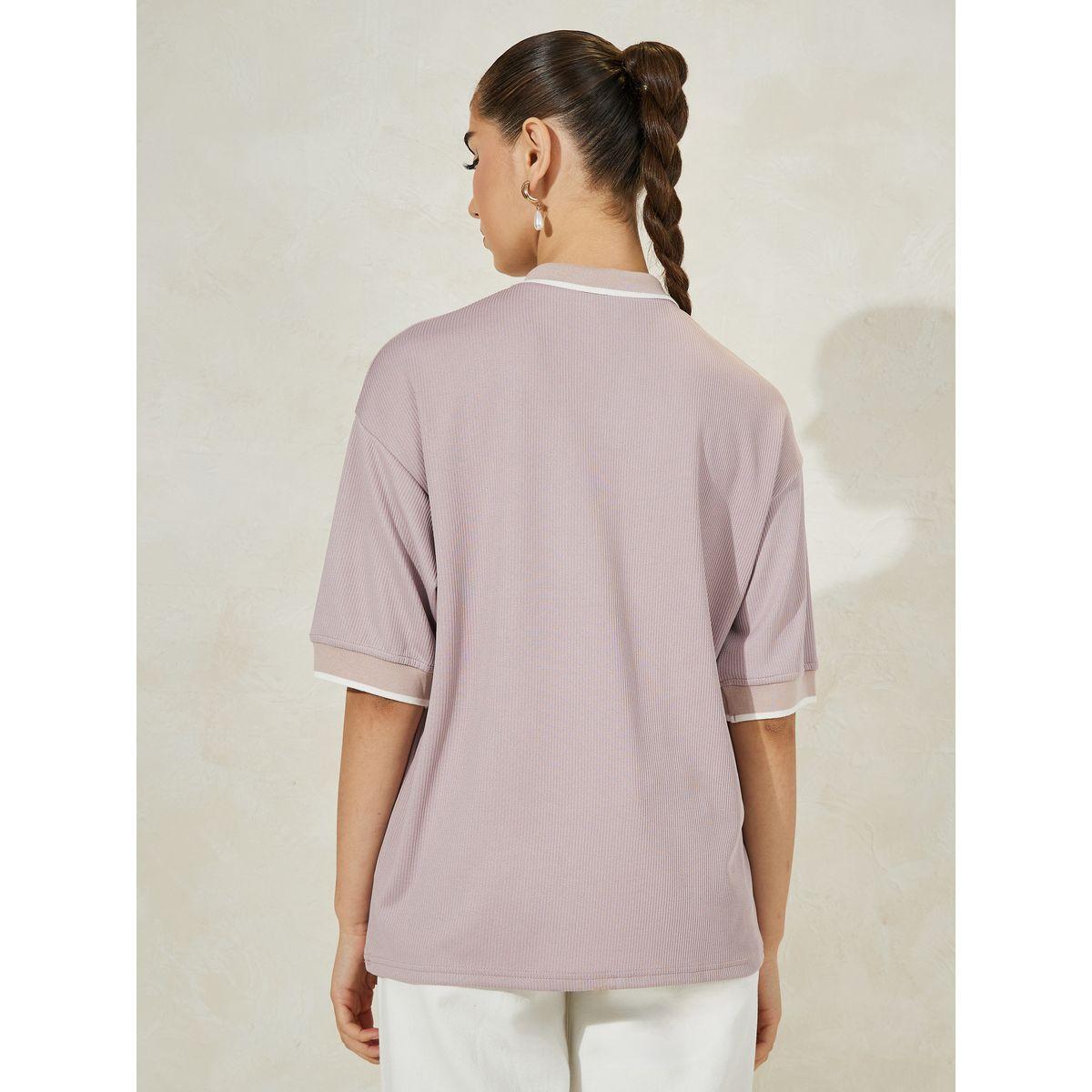 Styli Oversized Solid Ribbed Polo T-Shirt-women-clothing-tshirts-image-6